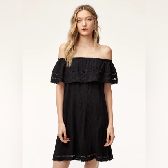 Aritzia Wilfred Emmie Off the Shoulder Boho Peasant Coastal Sun Dress Black M - Picture 3 of 16